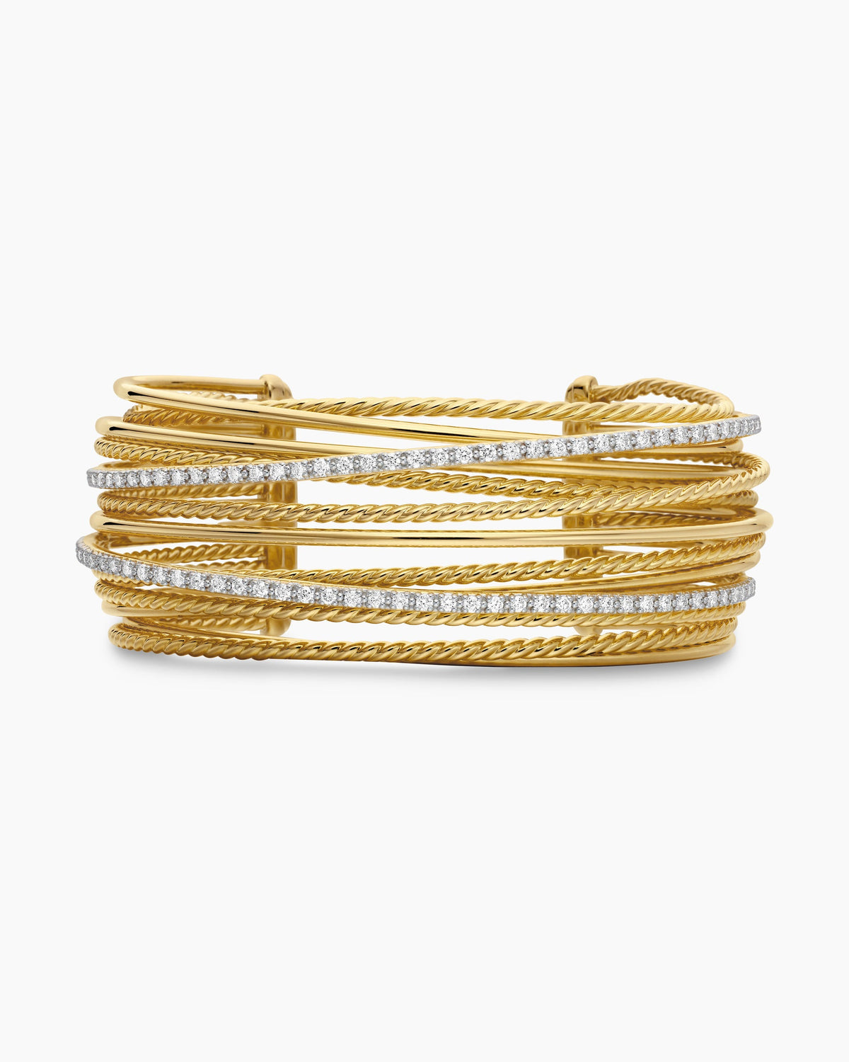 Crossover Cuff Bracelet in 18K Yellow Gold with Diamonds, 27.5mm