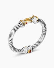Buckle Classic Cable Bracelet in Sterling Silver with 18K Yellow Gold and Rhodolite Garnets, 7mm