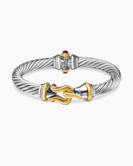 Buckle Classic Cable Bracelet in Sterling Silver with 18K Yellow Gold and Rhodolite Garnets, 7mm