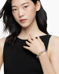 Buckle Classic Cable Bracelet in Sterling Silver with 18K Yellow Gold and Rhodolite Garnets, 7mm