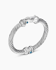 Buckle Classic Cable Bracelet in Sterling Silver with Hampton Blue Topaz and Diamonds, 7mm
