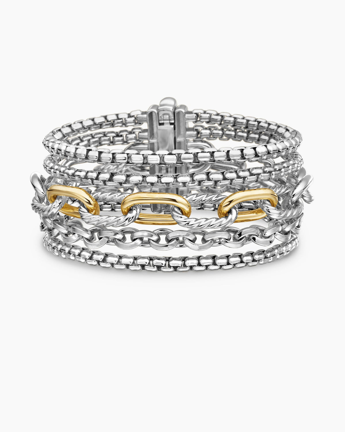 Multi Row Chain Bracelet in Sterling Silver with 18K Yellow Gold, 29mm