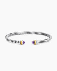 Classic Cable Bracelet in Sterling Silver with 18K Yellow Gold and Amethyst, 4mm