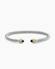 Classic Cable Bracelet in Sterling Silver with 18K Yellow Gold and Black Onyx, 4mm