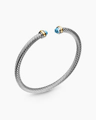 Classic Cable Bracelet in Sterling Silver with 18K Yellow Gold and Blue Topaz, 4mm