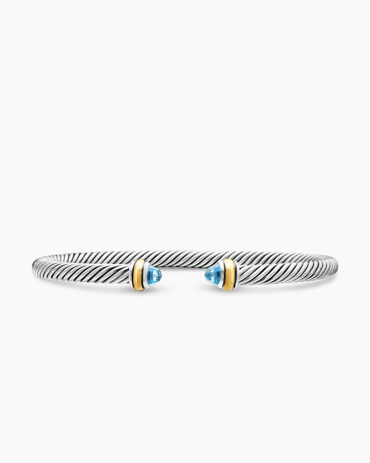 Classic Cable Bracelet in Sterling Silver with 18K Yellow Gold and Blue Topaz, 4mm