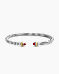 Classic Cable Bracelet in Sterling Silver with 18K Yellow Gold and Garnets, 4mm