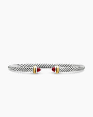 Classic Cable Bracelet in Sterling Silver with 18K Yellow Gold and Garnets, 4mm