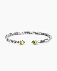 Classic Cable Bracelet in Sterling Silver with 18K Yellow Gold and Peridot, 4mm