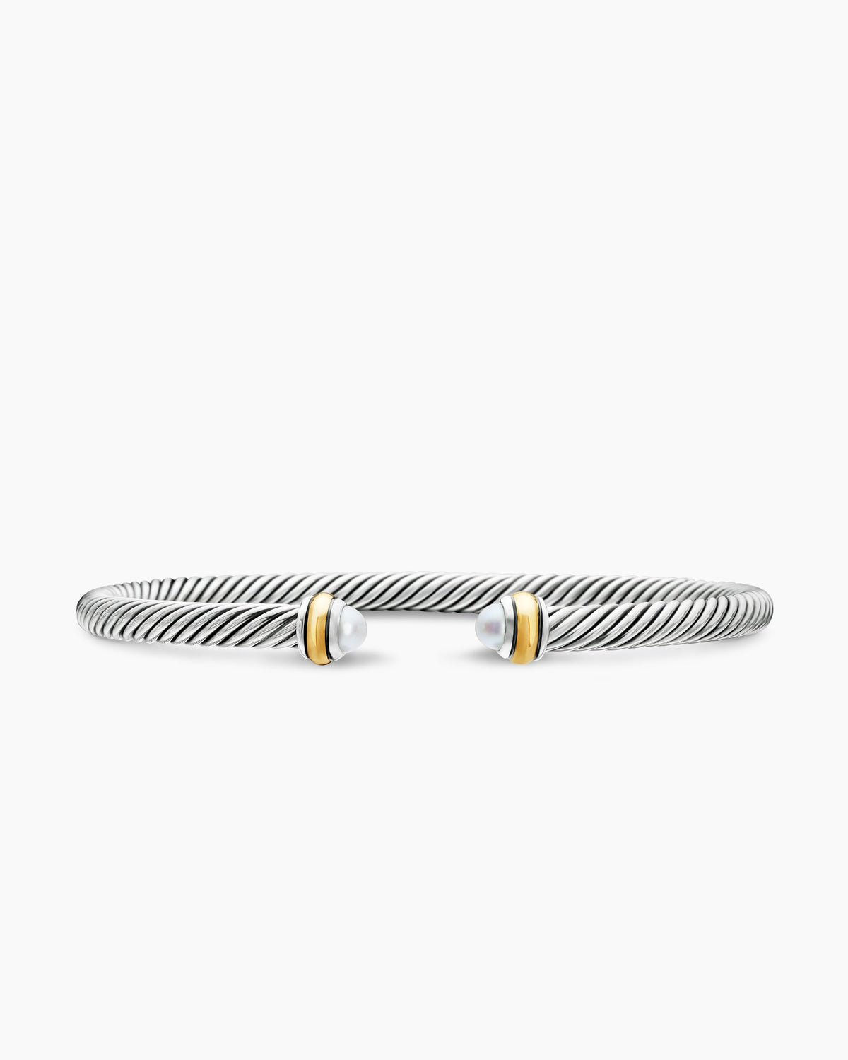 Classic Cable Bracelet in Sterling Silver with 18K Yellow Gold and Pearls, 4mm