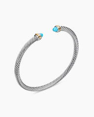 Classic Cable Bracelet in Sterling Silver with 18K Yellow Gold and Turquoise, 4mm