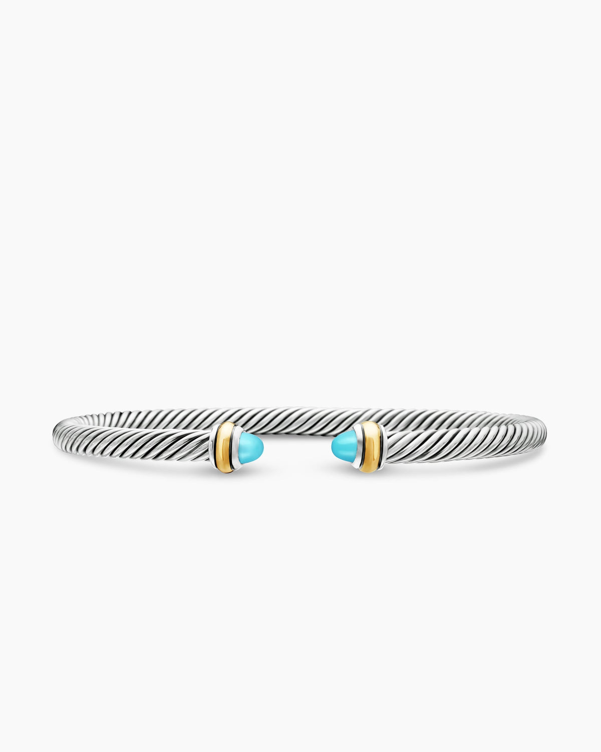 Classic Cable Bracelet in Sterling Silver with 18K Yellow Gold and Turquoise, 4mm