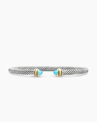 Classic Cable Bracelet in Sterling Silver with 18K Yellow Gold and Turquoise, 4mm