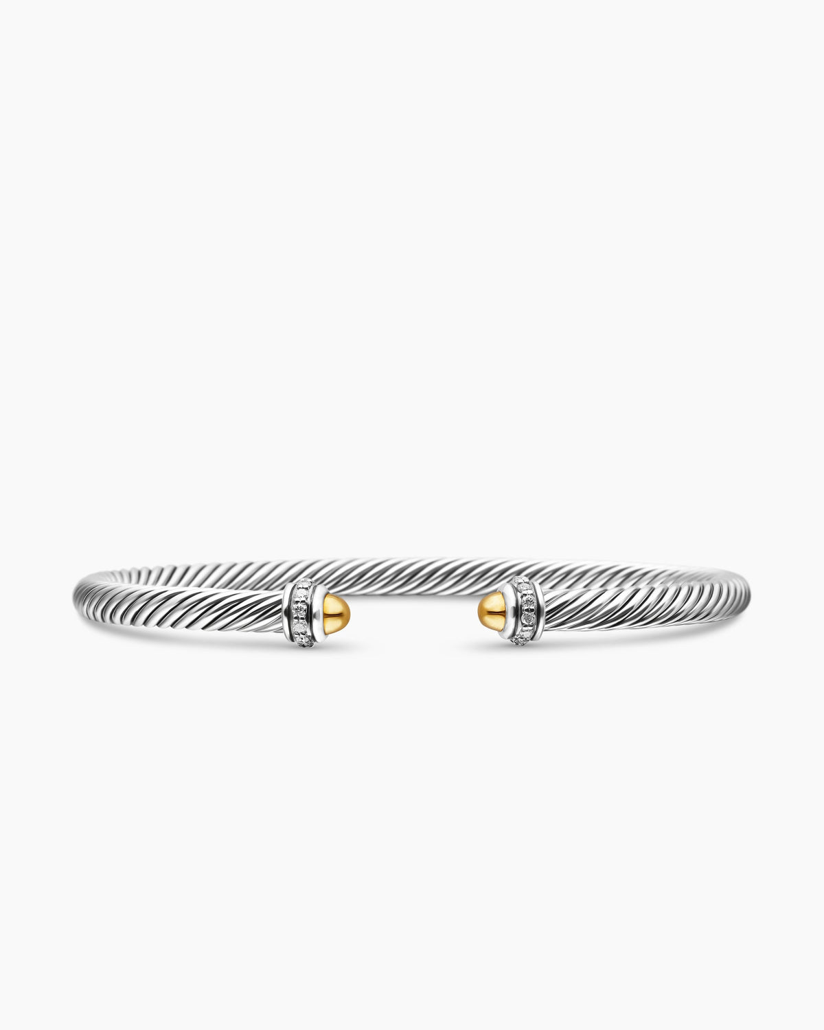 Classic Cable Bracelet in Sterling Silver with 18K Yellow Gold Domes and Diamonds, 4mm