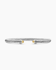 Classic Cable Bracelet in Sterling Silver with 18K Yellow Gold Domes and Diamonds, 4mm