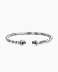 Classic Cable Bracelet in Sterling Silver with Amethyst and Diamonds, 4mm