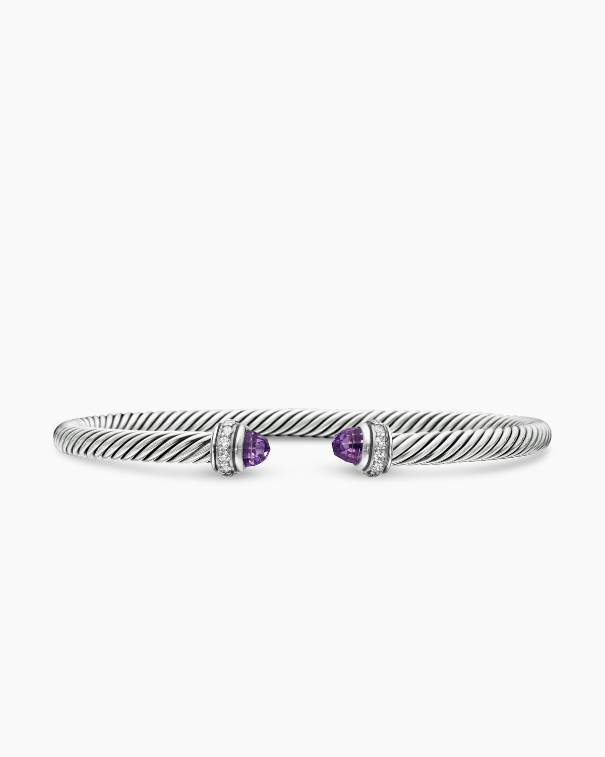 Classic Cable Bracelet in Sterling Silver with Amethyst and Diamonds, 4mm