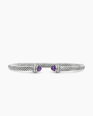 Classic Cable Bracelet in Sterling Silver with Amethyst and Diamonds, 4mm