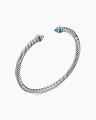 Classic Cable Bracelet in Sterling Silver with Blue Topaz and Diamonds, 4mm