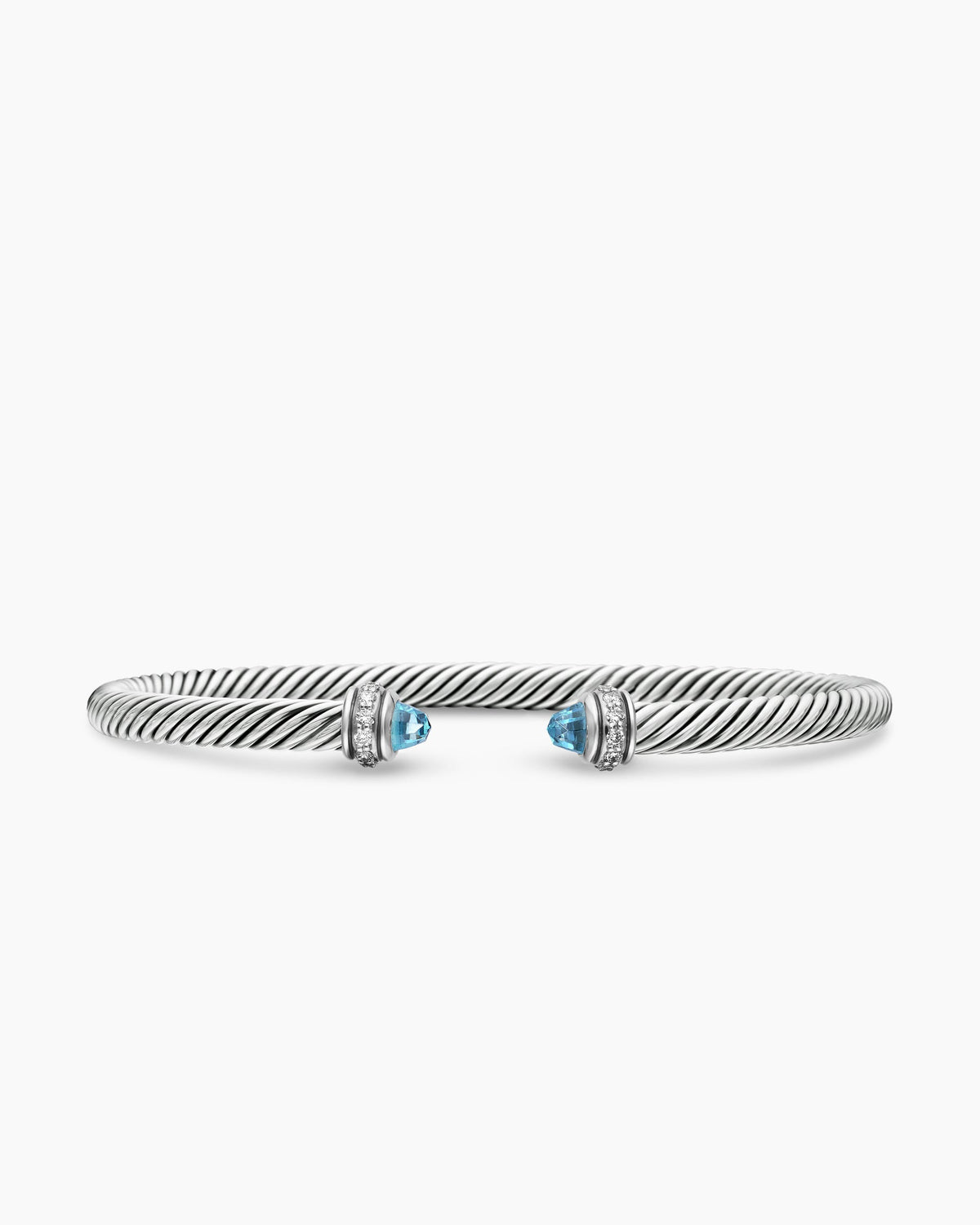 Classic Cable Bracelet in Sterling Silver with Blue Topaz and Diamonds, 4mm