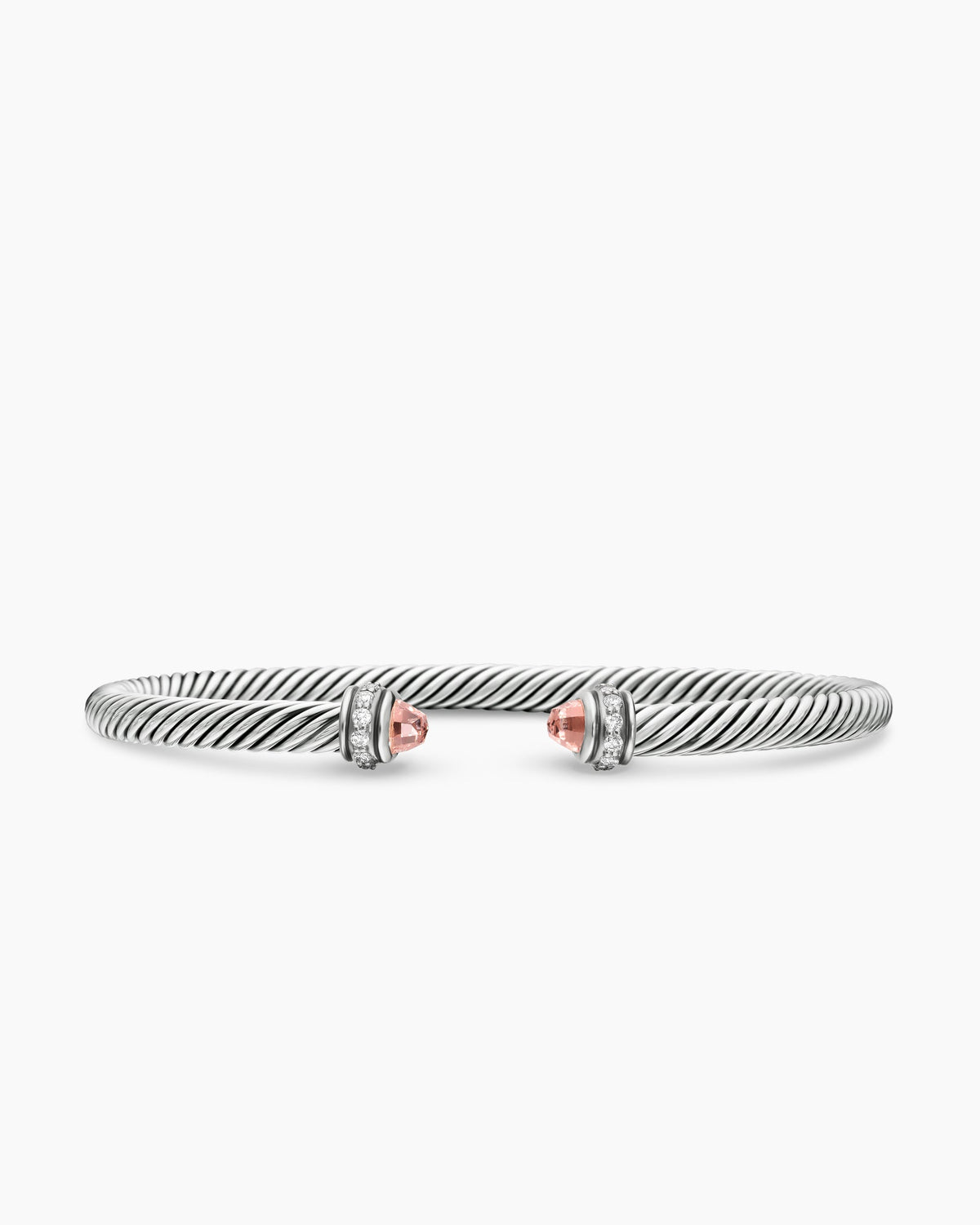 Classic Cable Bracelet in Sterling Silver with Morganite and Diamonds, 4mm