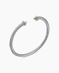 Classic Cable Bracelet in Sterling Silver with Prasiolite and Diamonds, 4mm