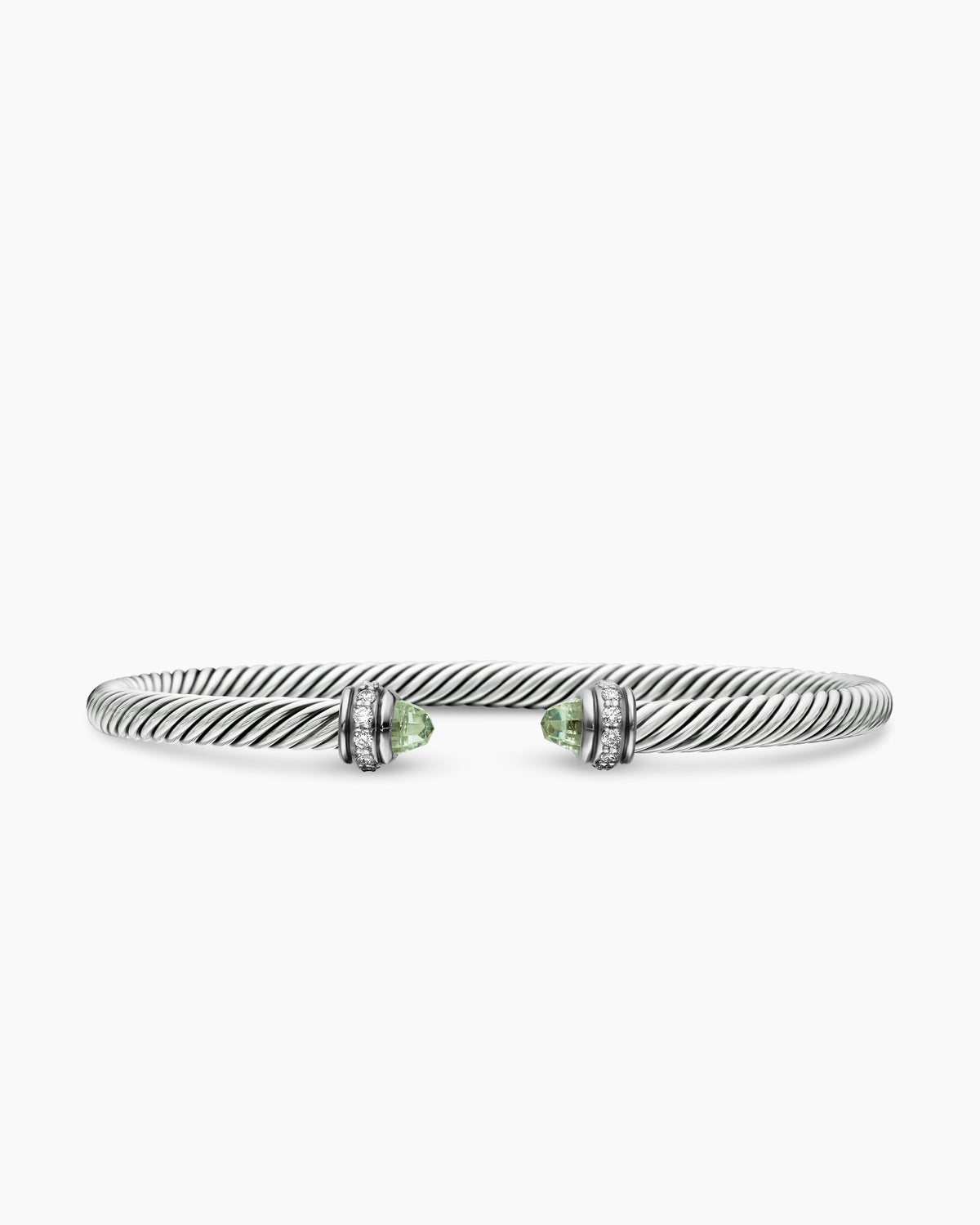 Classic Cable Bracelet in Sterling Silver with Prasiolite and Diamonds, 4mm