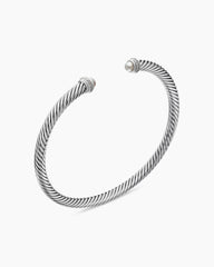 Classic Cable Bracelet in Sterling Silver with Pearls and Diamonds, 4mm