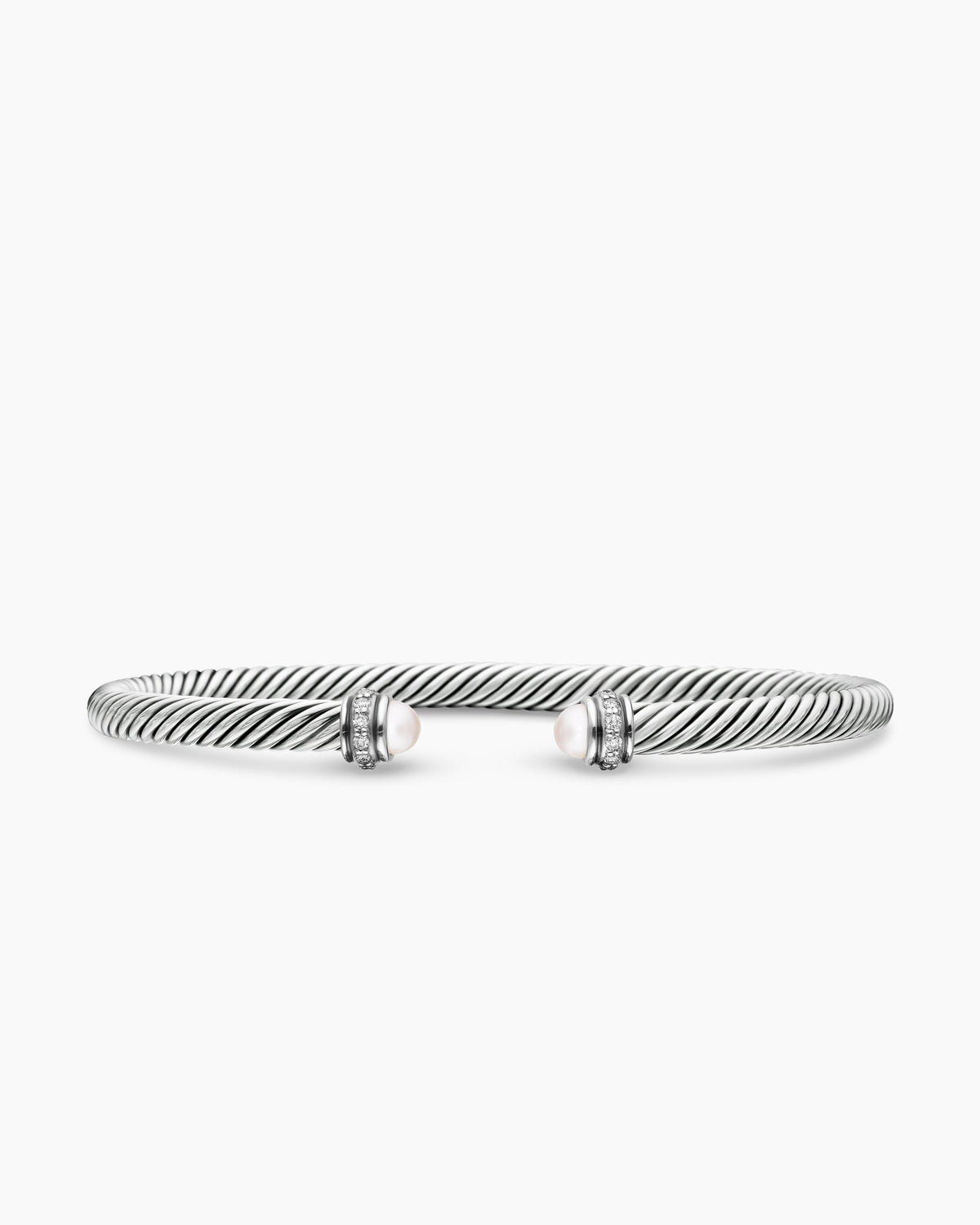 Classic Cable Bracelet in Sterling Silver with Pearls and Diamonds, 4mm