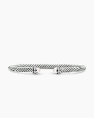 Classic Cable Bracelet in Sterling Silver with Pearls and Diamonds, 4mm