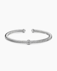 Classic Cable Station Bracelet in Sterling Silver with Diamonds, 4mm