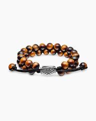 Spiritual Beads Two Row Woven Bracelet in Sterling Silver with Tiger’s Eye, 8mm