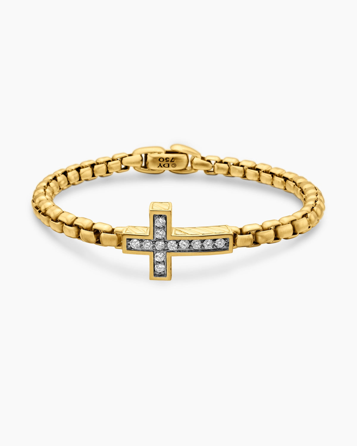 Cross Station Bracelet in 18K Yellow Gold with Diamonds, 5mm