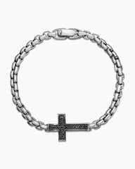 Cross Station Bracelet in Sterling Silver with Black Diamonds, 5mm