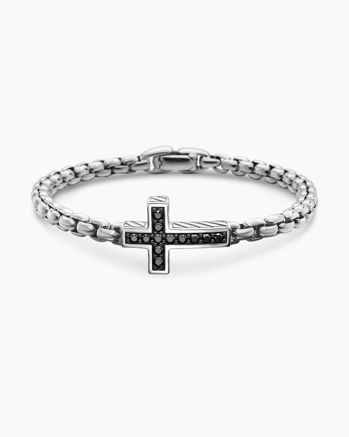 Cross Station Bracelet in Sterling Silver with Black Diamonds, 5mm