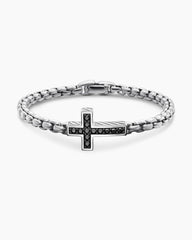 Cross Station Bracelet in Sterling Silver with Black Diamonds, 5mm