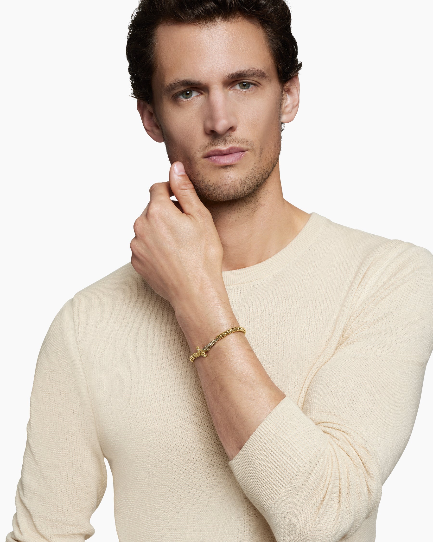 Waves Dagger Bracelet in 18K Yellow Gold with Cognac Diamonds, 5mm