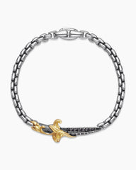Waves Dagger Bracelet in Sterling Silver with 18K Yellow Gold and Black Diamonds, 5mm
