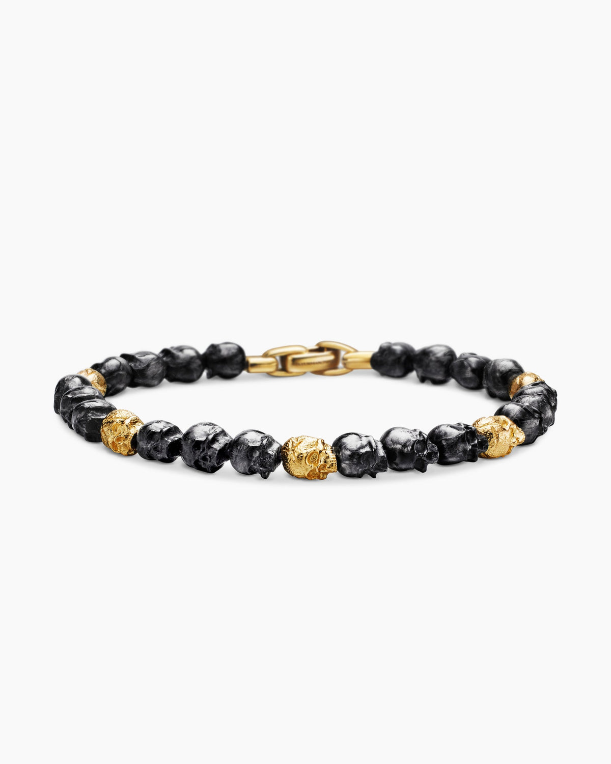Memento Mori Skull Bracelet in 18K Yellow Gold with Forged Carbon, 6mm