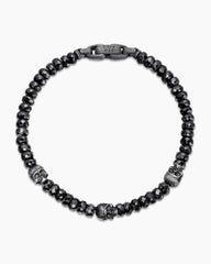 Memento Mori Skull Station Bracelet in Sterling Silver with Black Spinel, 6mm