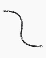 Memento Mori Skull Station Bracelet in Sterling Silver with Black Spinel, 6mm