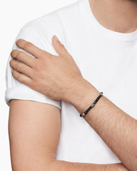 Memento Mori Skull Station Bracelet in Sterling Silver with Black Spinel, 6mm