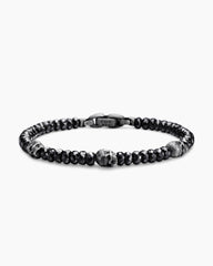 Memento Mori Skull Station Bracelet in Sterling Silver with Black Spinel, 6mm