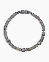 Memento Mori Skull Station Bracelet in Sterling Silver with Labradorite, 6mm