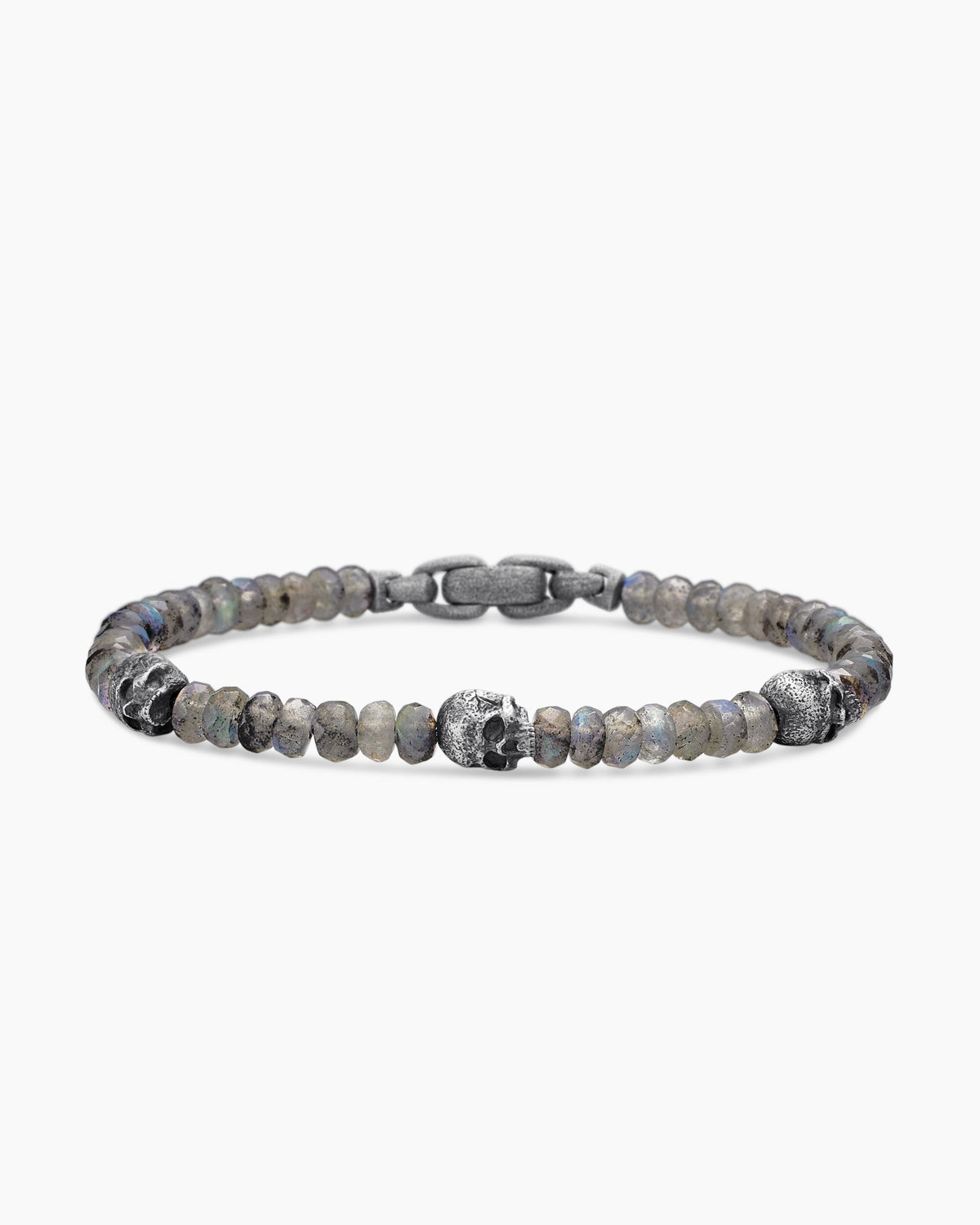 Memento Mori Skull Station Bracelet in Sterling Silver with Labradorite, 6mm