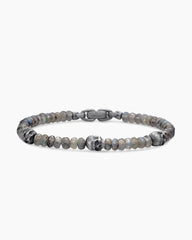 Memento Mori Skull Station Bracelet in Sterling Silver with Labradorite, 6mm