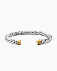 Cable Cuff Bracelet in Sterling Silver with 18K Yellow Gold, 6mm