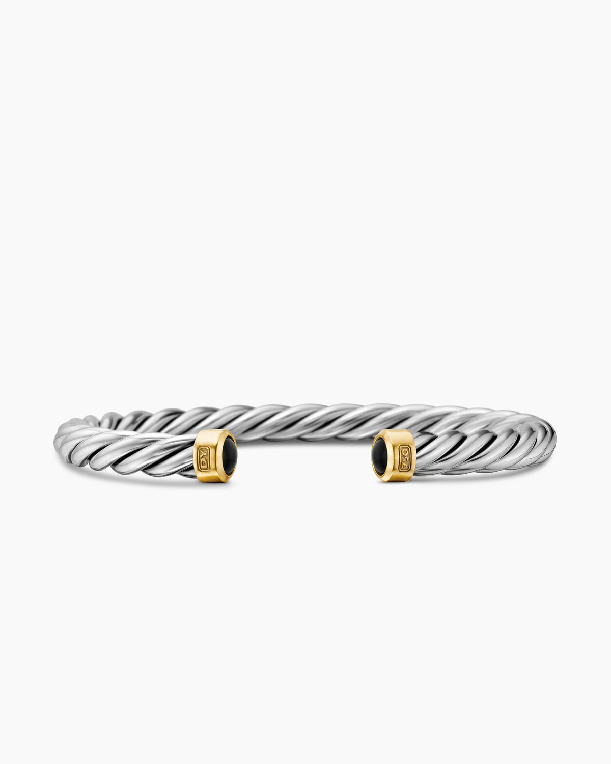 Cable Cuff Bracelet in Sterling Silver with 18K Yellow Gold and Black Onyx, 6mm