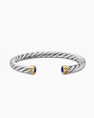 Cable Cuff Bracelet in Sterling Silver with 18K Yellow Gold and Lapis, 6mm