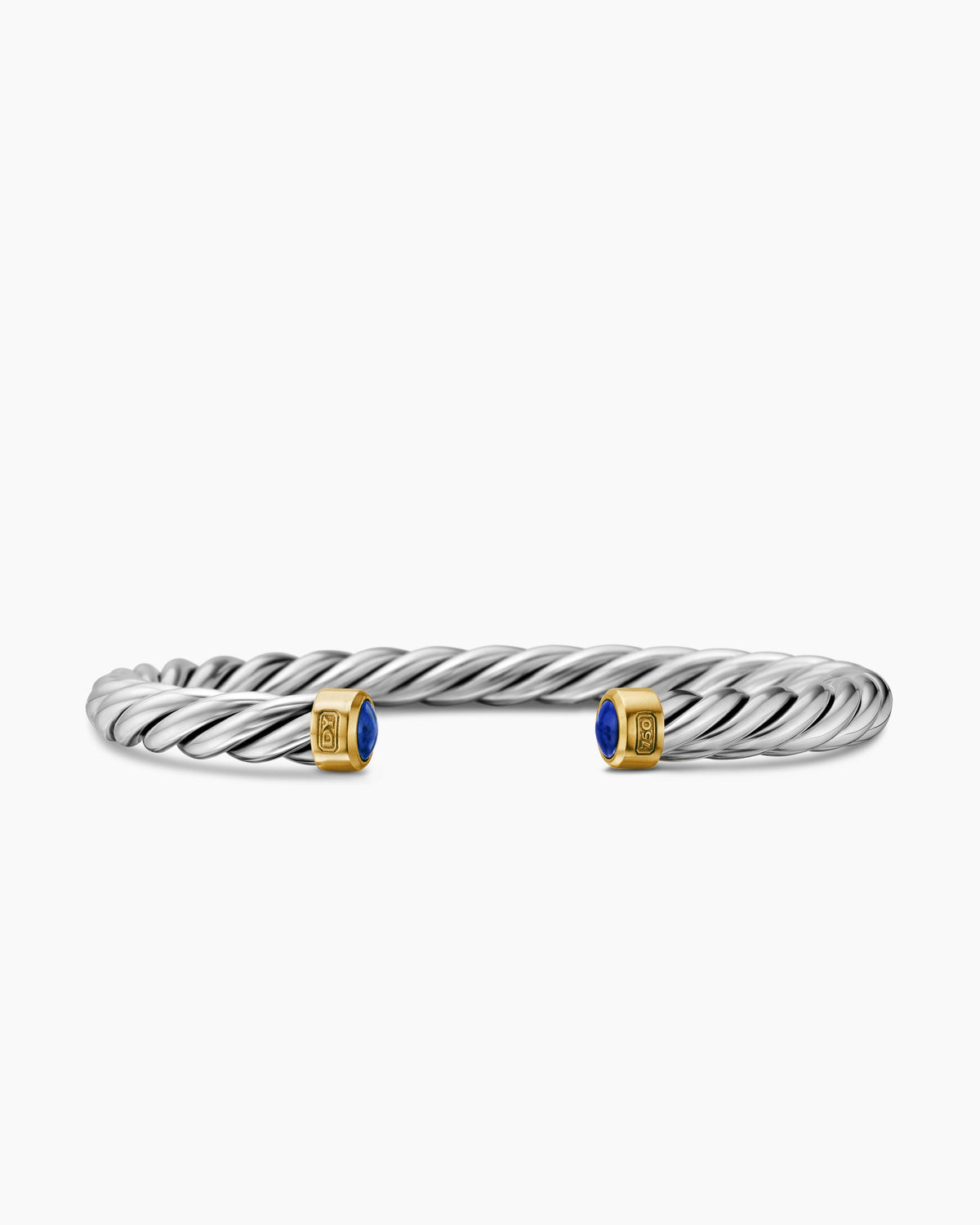 Cable Cuff Bracelet in Sterling Silver with 18K Yellow Gold and Lapis, 6mm